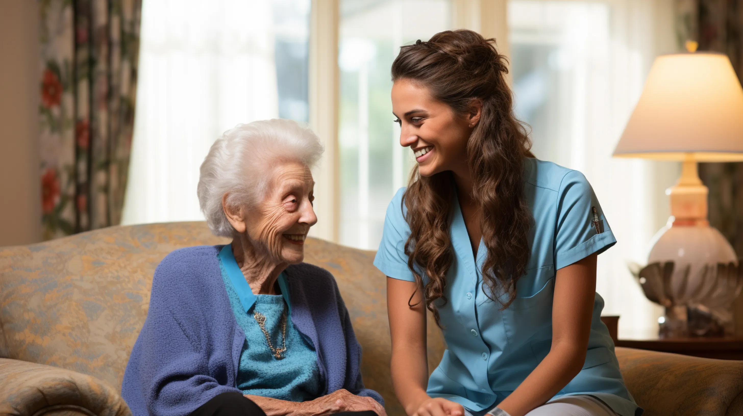 Personal Care assistant talking with an elderly woman