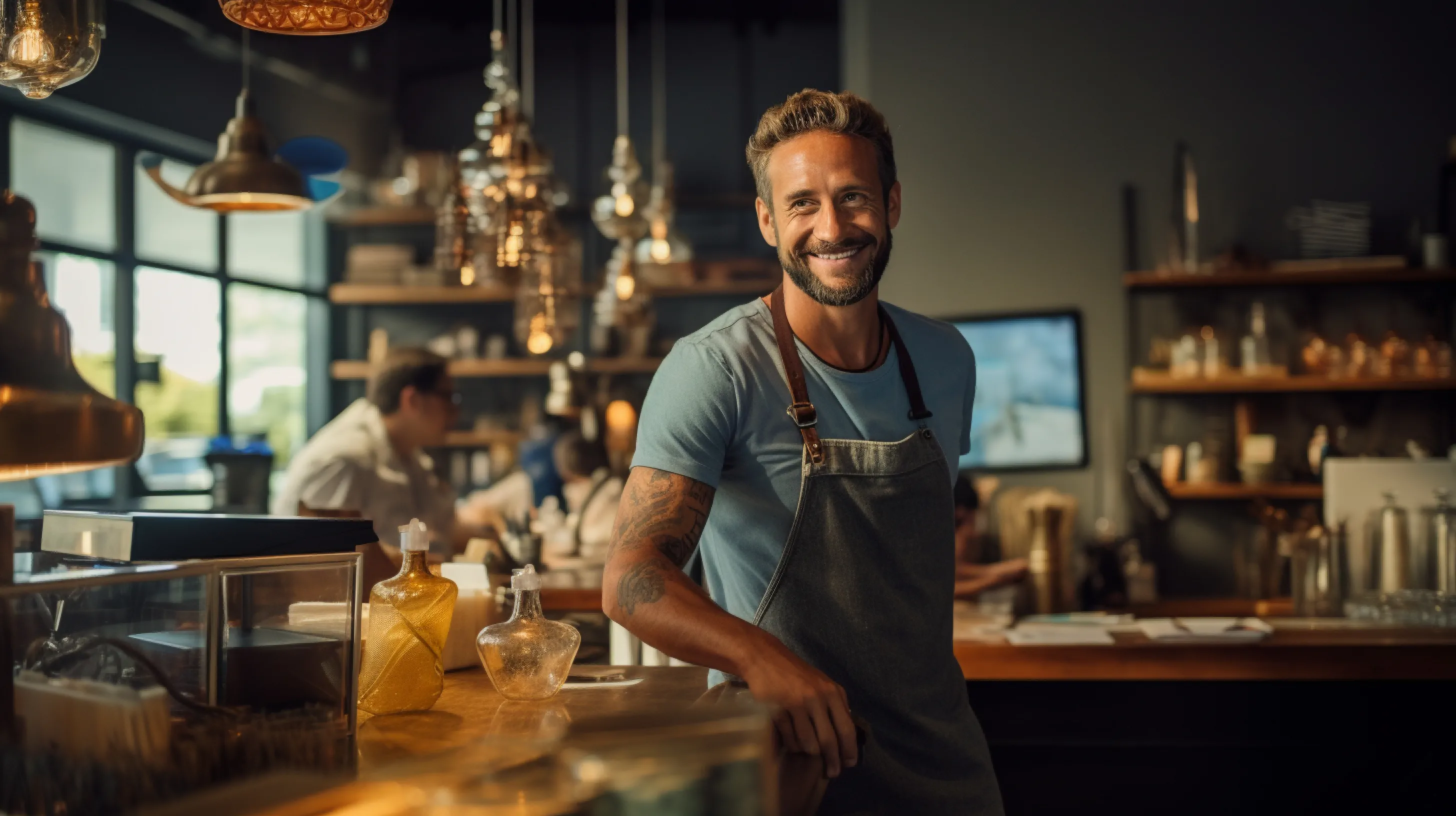 retail store owner behind the counter