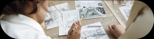 An architect is reviewing a sketches